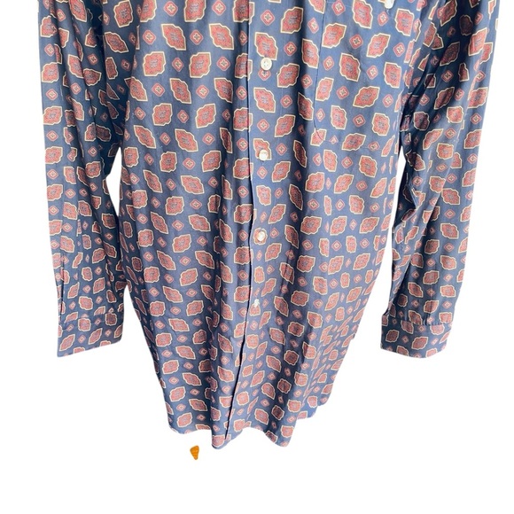 Paul Fredrick XL Button Down Shirt 100% Cotton Navy Blue Geometric Print - Picture 5 of 12